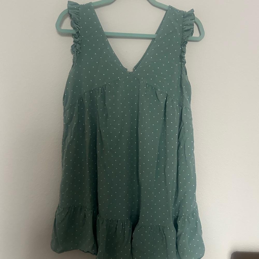 Teal and White Stars Ruffle Sleeve Mini Dress